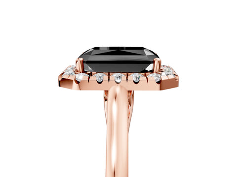 Rose gold Fancy Black Radiant Cut Halo Round Diamond Solitaire Ring with Pavé Band and Four-Prong Setting_5