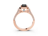 Rose gold Fancy Black Radiant Cut Halo Round Diamond Twist Band with Four-Prong Setting_3