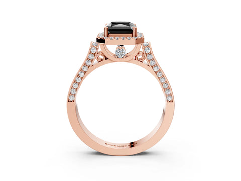Rose gold Fancy Black Radiant Cut Halo Round Diamond Twist Band with Four-Prong Setting_3