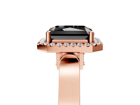 Rose gold Fancy Black Radiant Cut Halo Round Diamond Twist Band with Four-Prong Setting_5