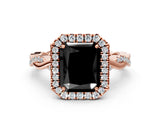 Rose gold Fancy Black Radiant Cut Halo Twist Band with Four-Prong Setting_12