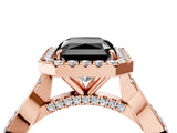 Rose gold Fancy Black Radiant Cut Halo Twist Band with Four-Prong Setting_16