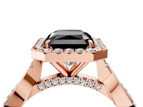 Rose gold Fancy Black Radiant Cut Halo Twist Band with Four-Prong Setting_4