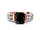 Rose gold Fancy Black Radiant Cut Solitaire Baguette Side Stone Channel Set Engagement Ring
