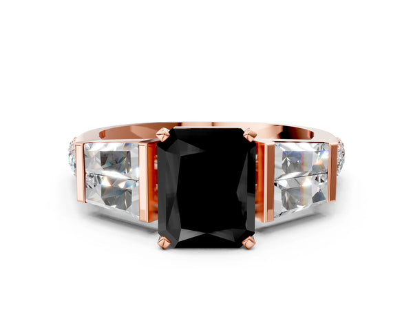 Rose Gold Radiant Cut Engagement Ring Setting for Black Center with Channel Set Baguette Band