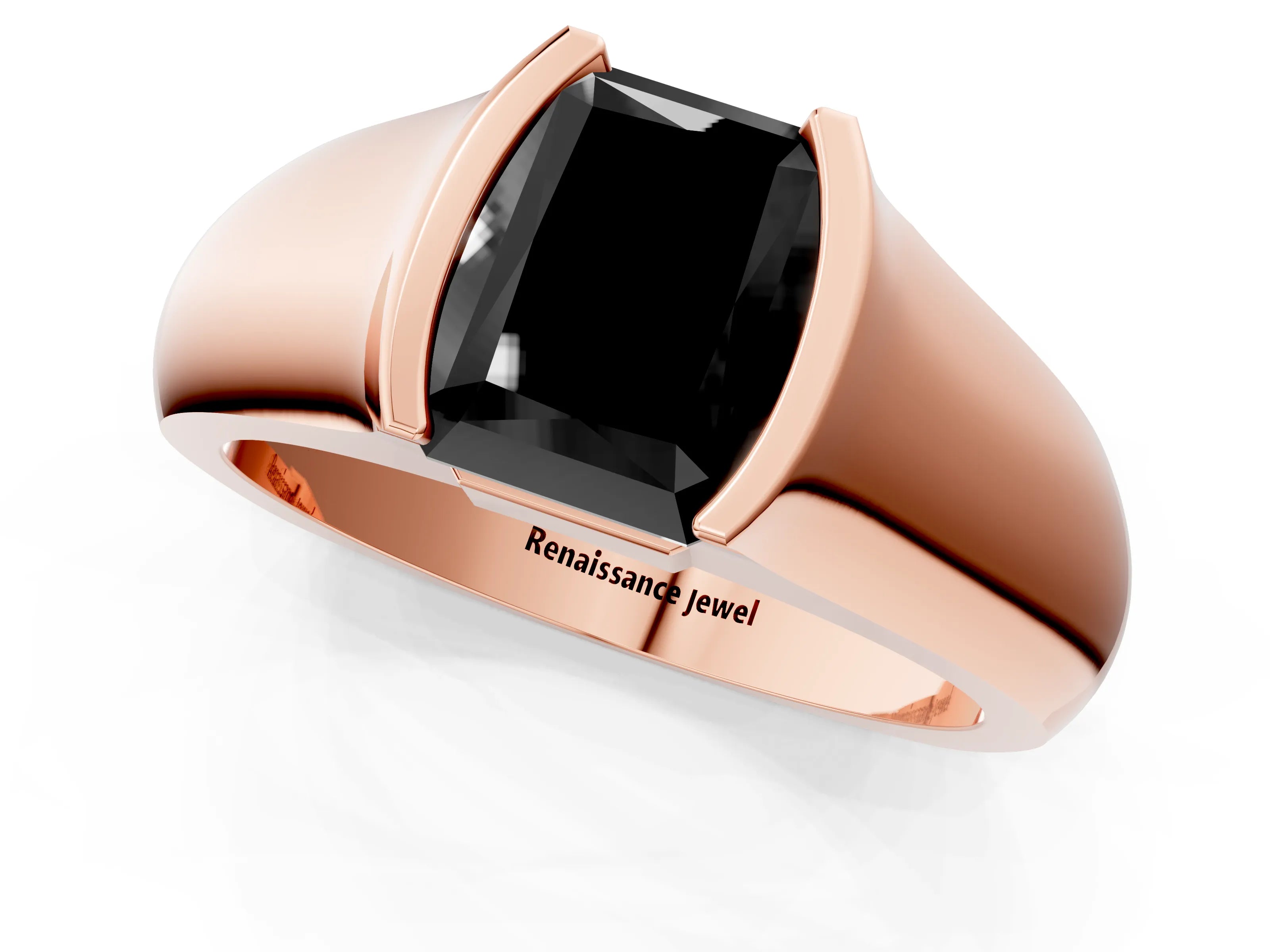 Rose gold Fancy Black Radiant Cut Solitaire Bezel Set Diamond Ring with Wide Band_1