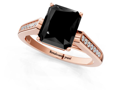 Rose gold Fancy Black Radiant Cut Solitaire Cathedral Diamond Engagement Ring with Channel-Set Band and Four-Prong Setting_4
