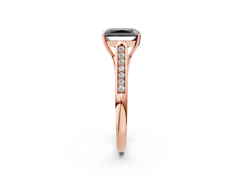 Rose gold Fancy Black Radiant Cut Solitaire Cathedral Diamond Engagement Ring with Channel-Set Band and Four-Prong Setting_5