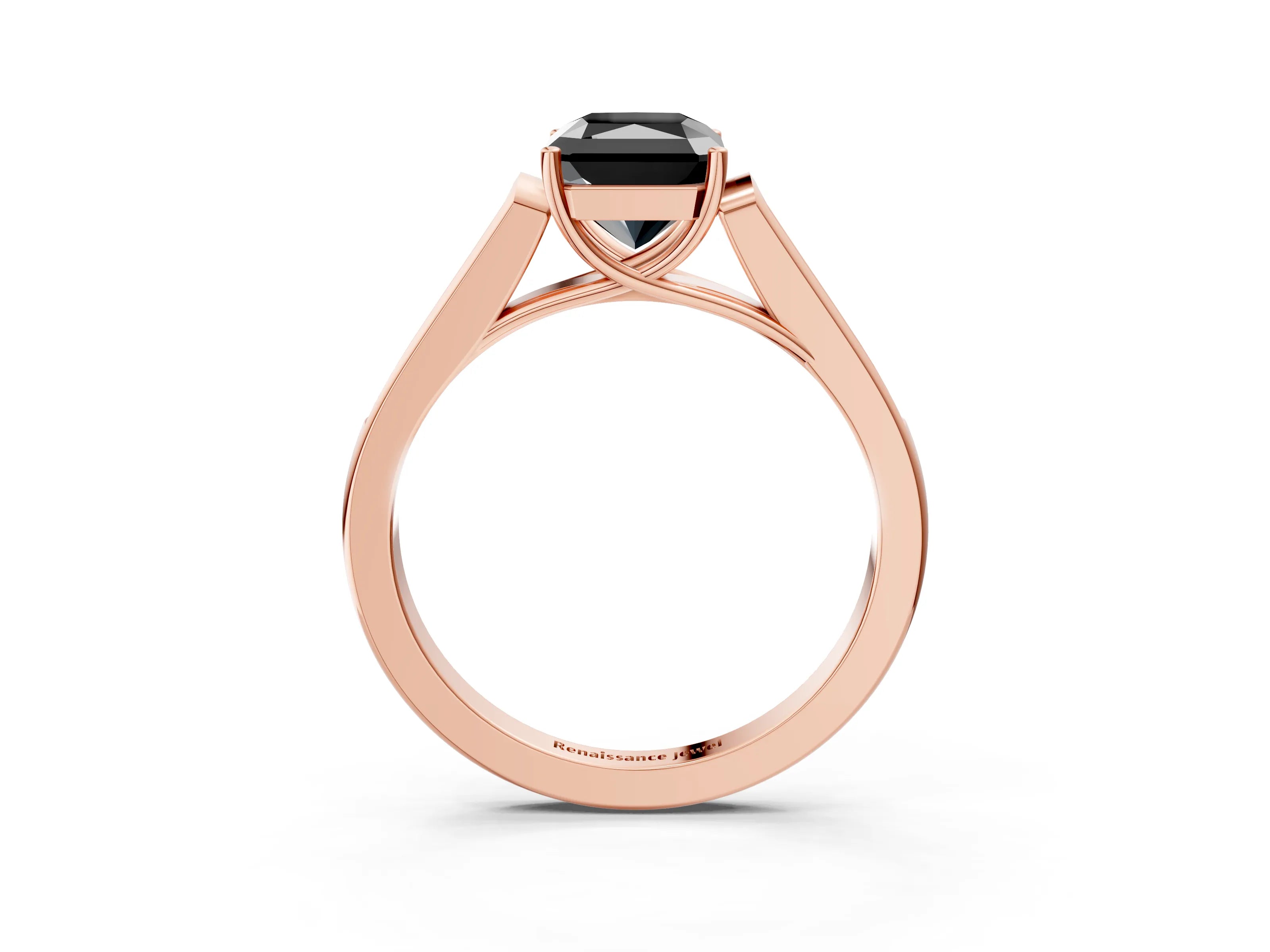 Rose gold Fancy Black Radiant Cut Solitaire Cathedral Diamond Engagement Ring with Channel-Set Band and Four-Prong Setting_6