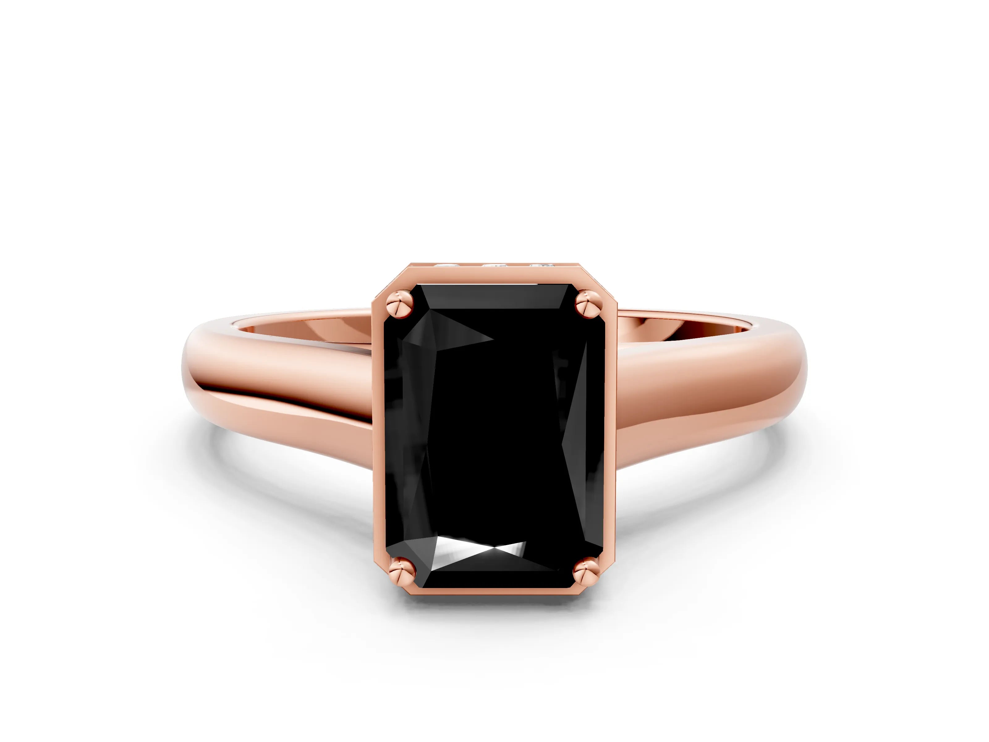 Rose gold Fancy Black Radiant Cut Solitaire Diamond Engagement Ring with Four-Prong Setting and Tapered Band