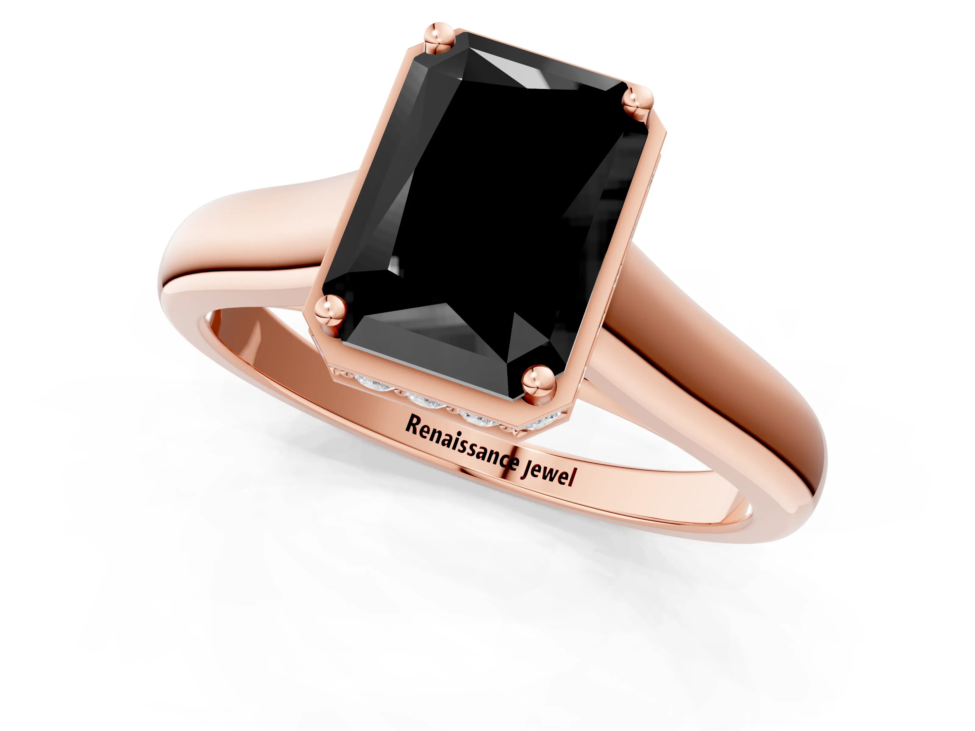 Rose gold Fancy Black Radiant Cut Solitaire Diamond Engagement Ring with Four-Prong Setting and Tapered Band_1