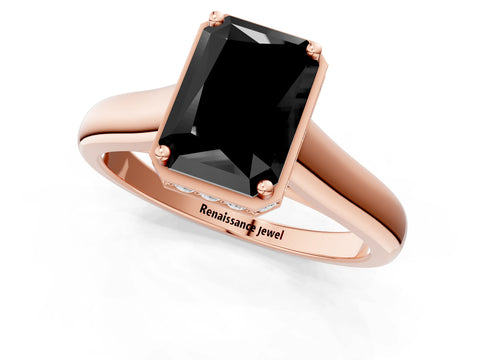 Rose gold Fancy Black Radiant Cut Solitaire Diamond Engagement Ring with Four-Prong Setting and Tapered Band_1