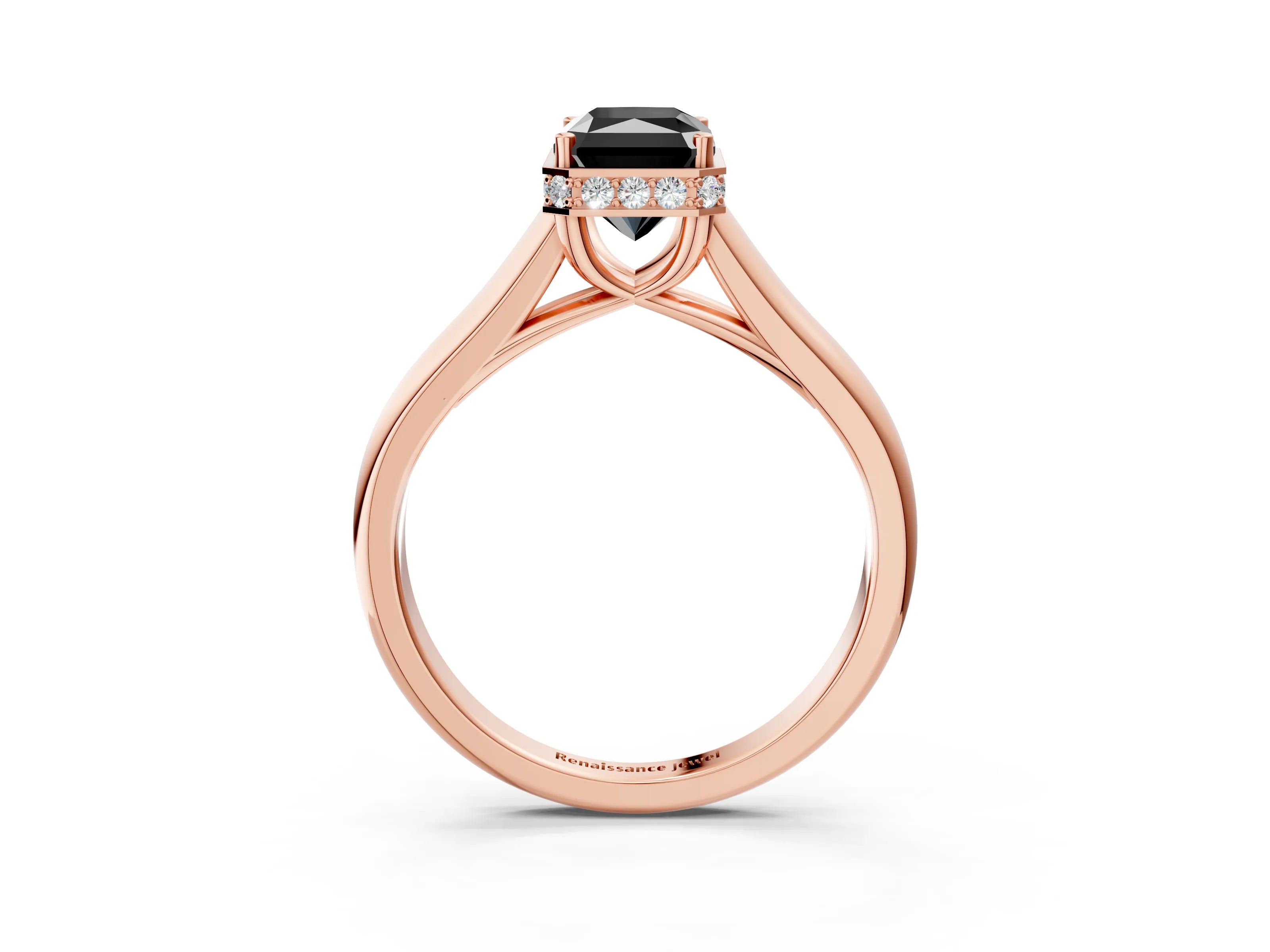 Rose gold Fancy Black Radiant Cut Solitaire Diamond Engagement Ring with Four-Prong Setting and Tapered Band_3