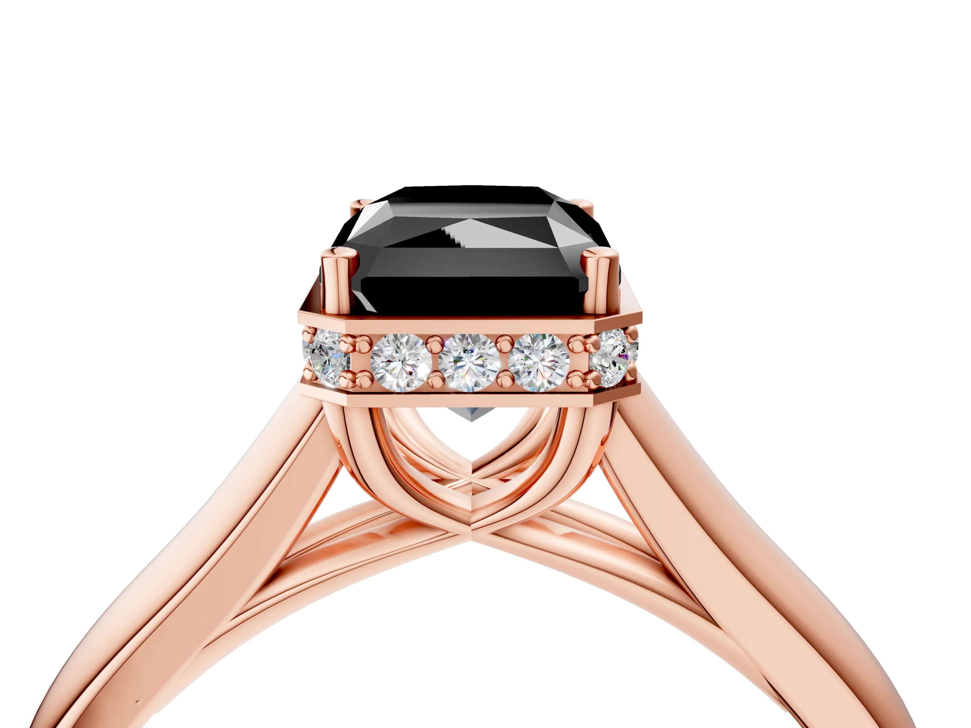 Rose gold Fancy Black Radiant Cut Solitaire Diamond Engagement Ring with Four-Prong Setting and Tapered Band_4