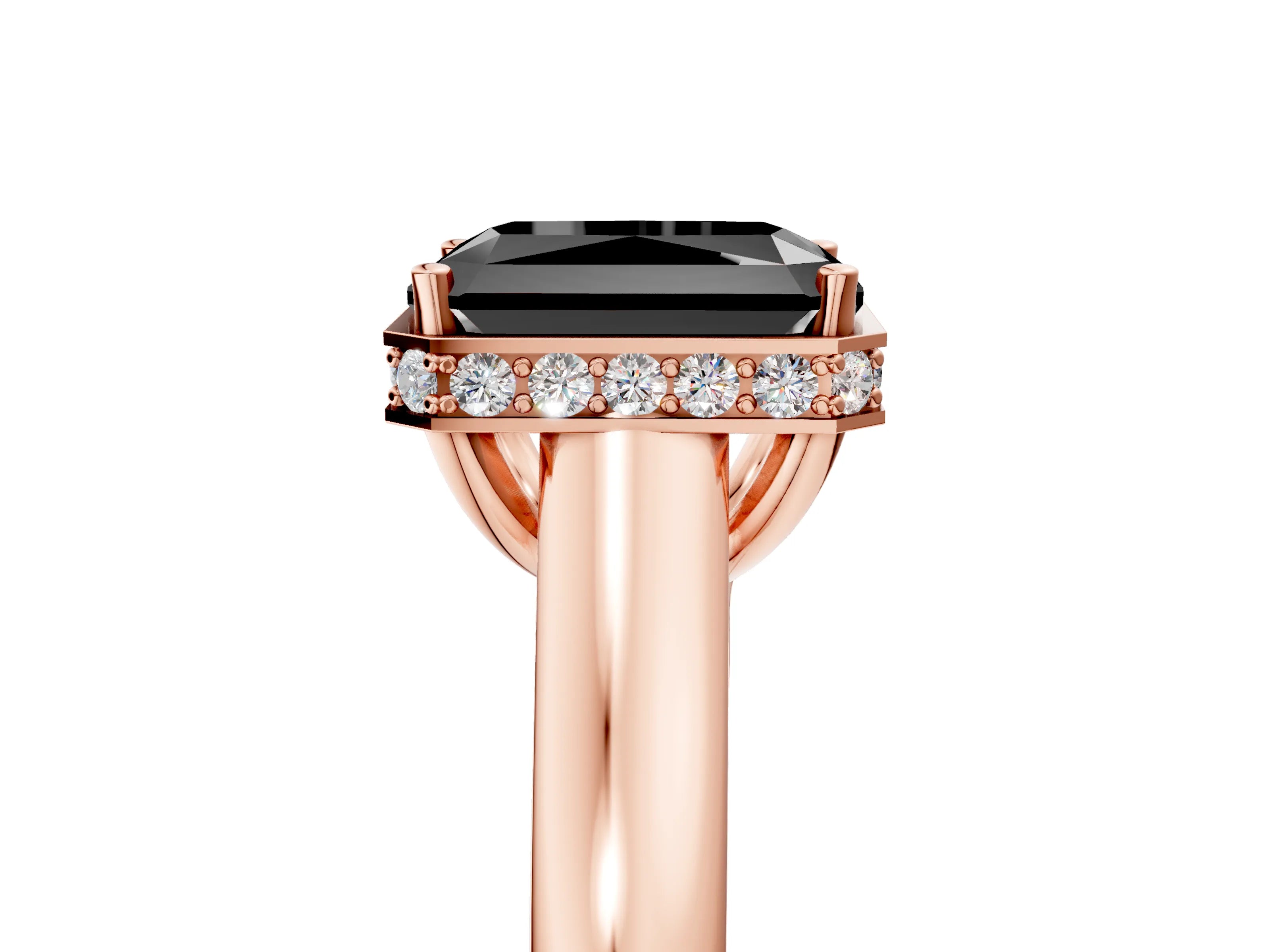 Rose gold Fancy Black Radiant Cut Solitaire Diamond Engagement Ring with Four-Prong Setting and Tapered Band_5