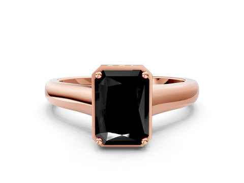 Rose gold Fancy Black Radiant Cut Solitaire Diamond Engagement Ring with Four-Prong Setting and Tapered Band