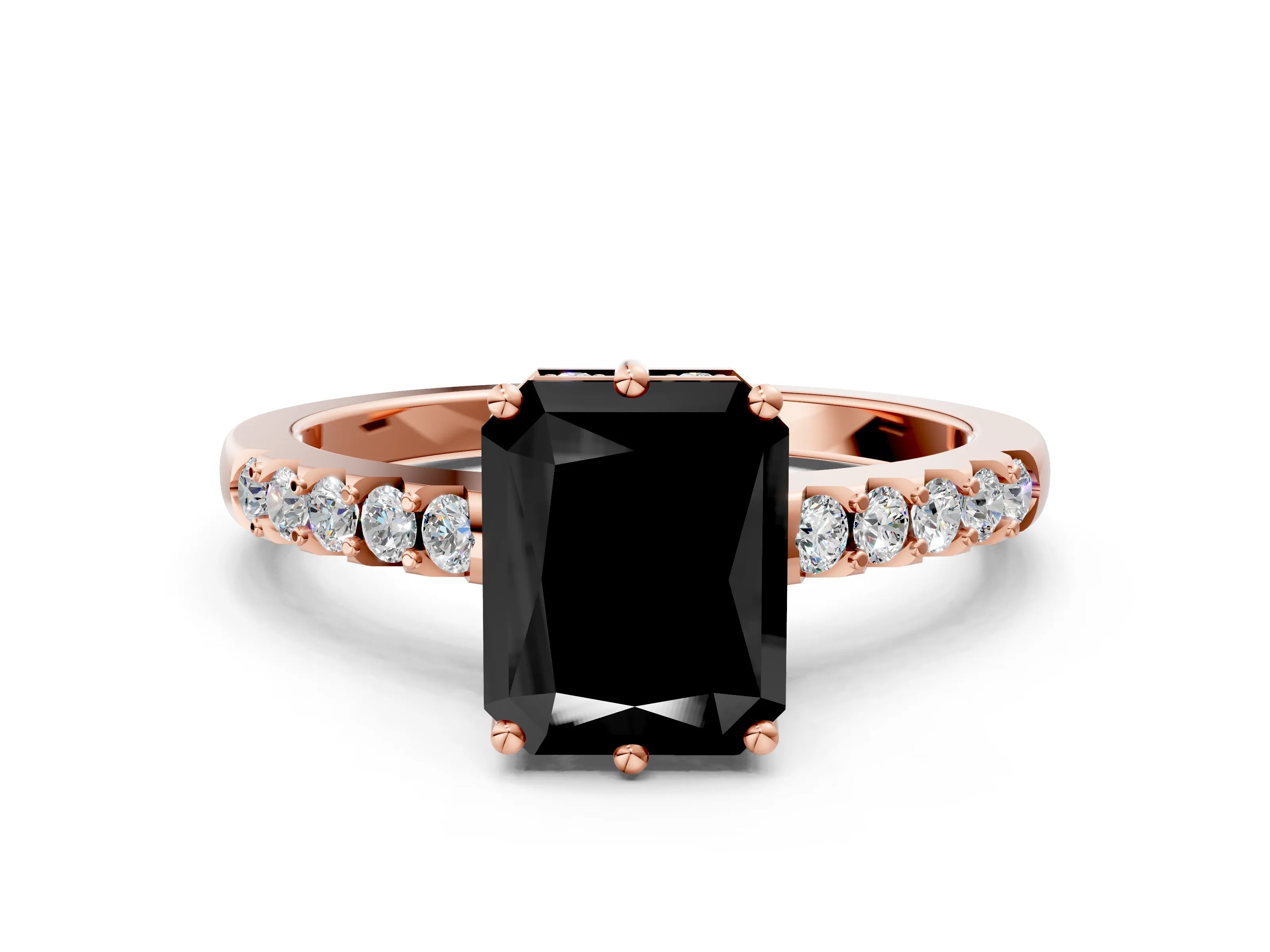 Rose gold Fancy Black Radiant Cut Solitaire Diamond Engagement Ring with Pavé Band and Six-Prong Setting_12