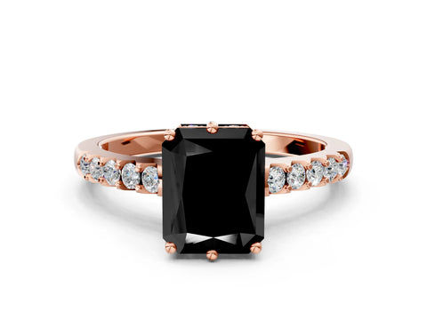 Rose gold Fancy Black Radiant Cut Solitaire Diamond Engagement Ring with Pavé Band and Six-Prong Setting_12
