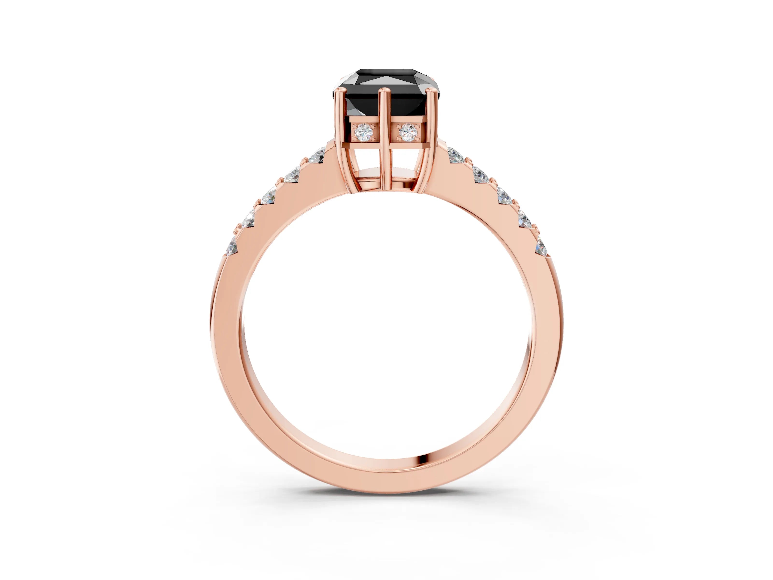 Rose gold Fancy Black Radiant Cut Solitaire Diamond Engagement Ring with Pavé Band and Six-Prong Setting_15