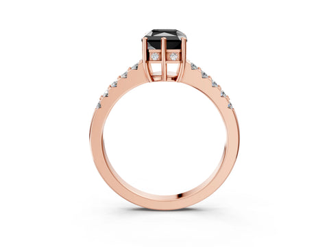 Rose gold Fancy Black Radiant Cut Solitaire Diamond Engagement Ring with Pavé Band and Six-Prong Setting_15