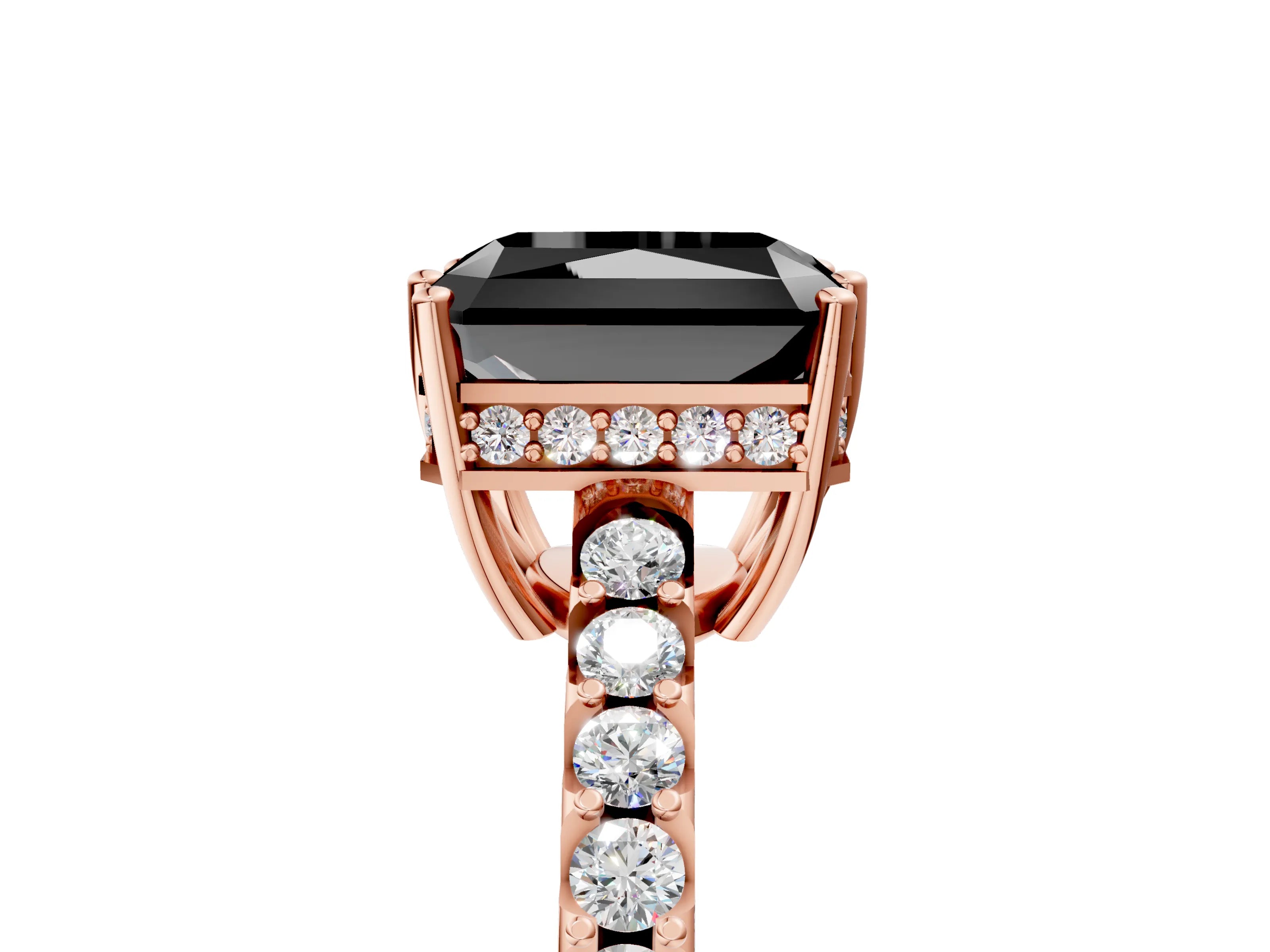 Rose gold Fancy Black Radiant Cut Solitaire Diamond Engagement Ring with Pavé Band and Six-Prong Setting_17