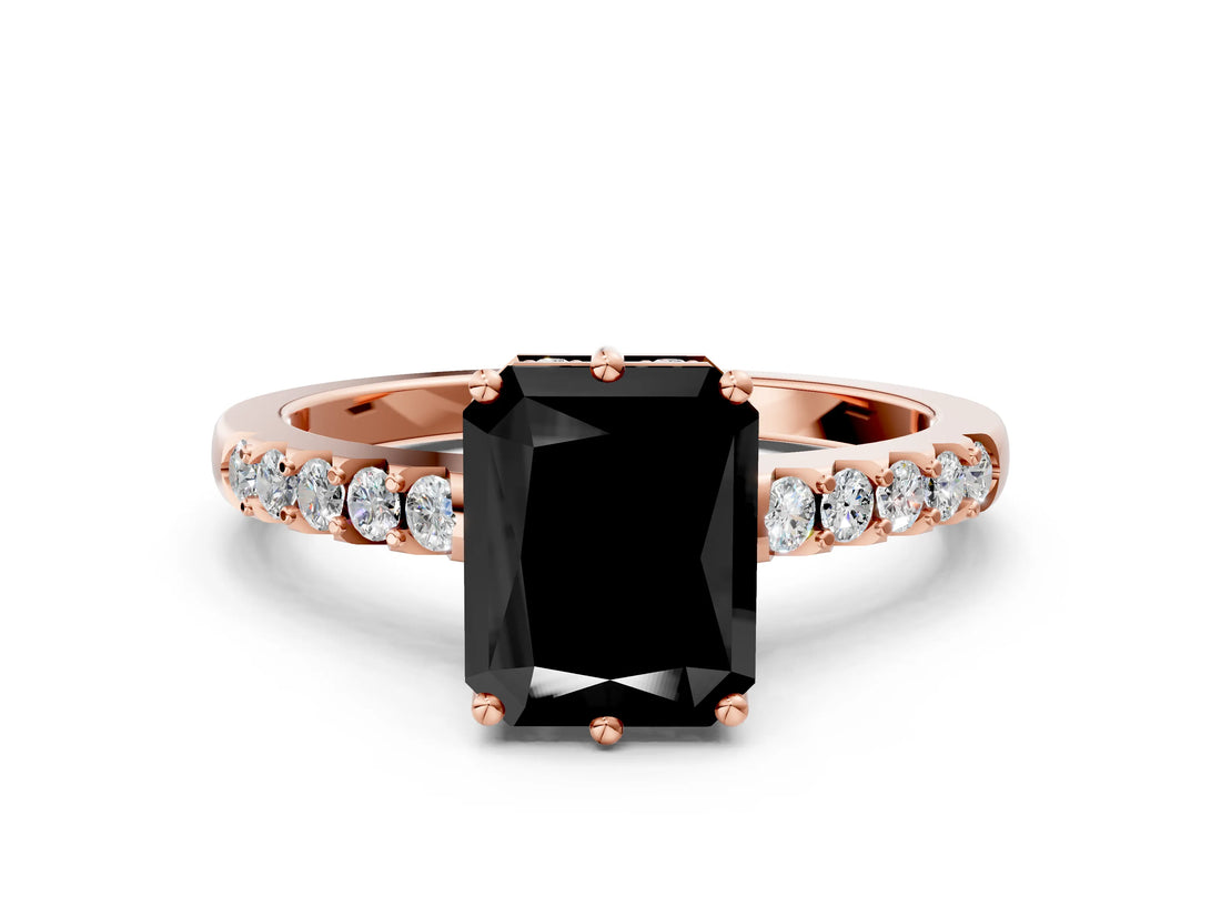 Rose gold Fancy Black Radiant Cut Solitaire Diamond Engagement Ring with Pavé Band and Six-Prong Setting_24