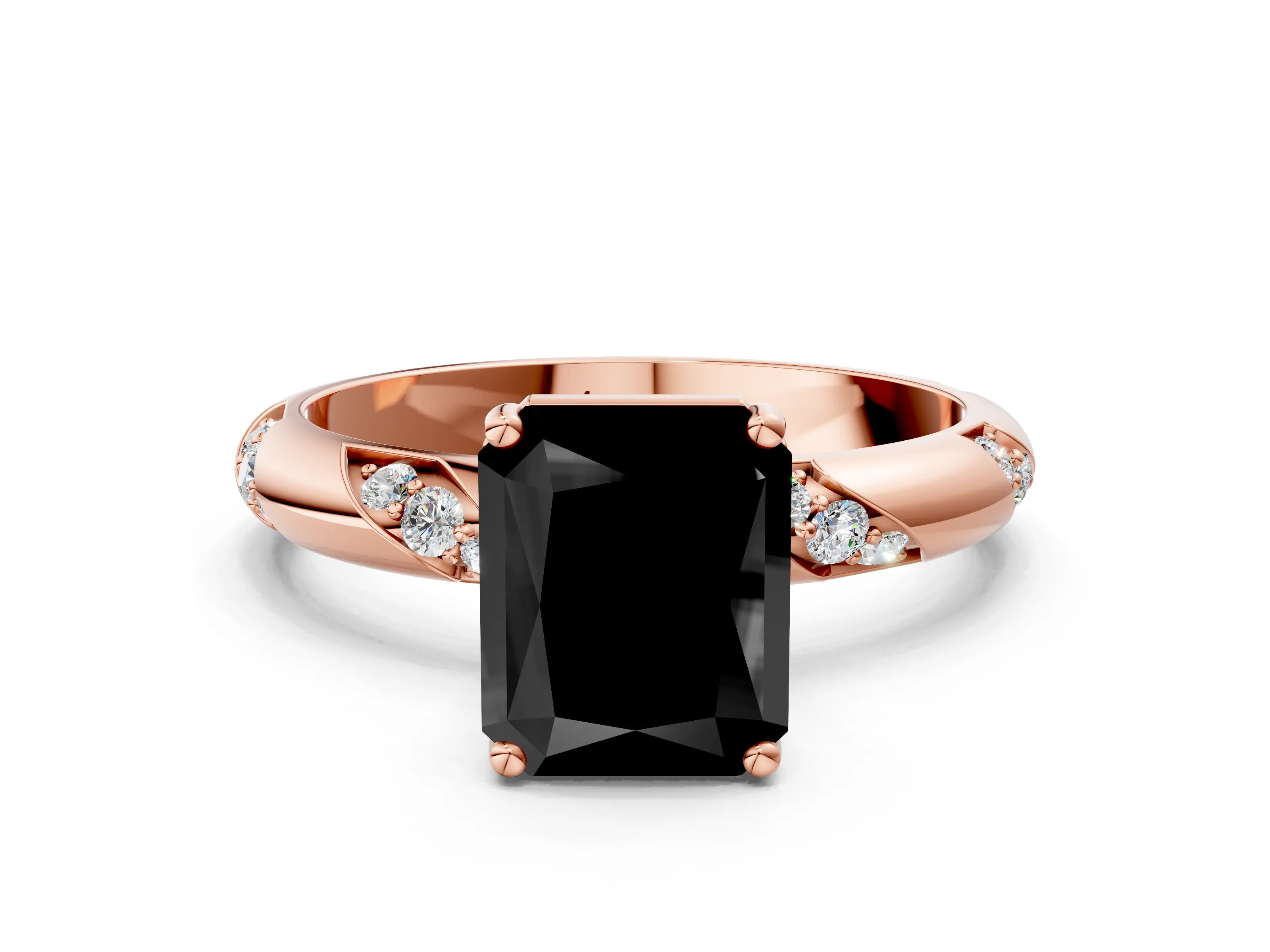 Rose gold Fancy Black Radiant Cut Solitaire Diamond Engagement Ring with Twisted Pave Band and Four-Prong Setting_3