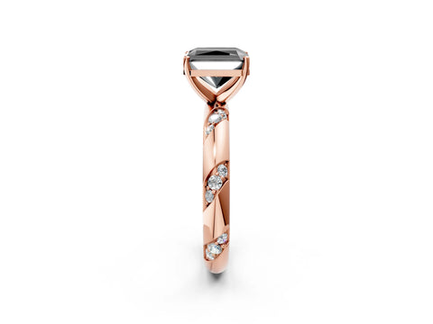 Rose gold Fancy Black Radiant Cut Solitaire Diamond Engagement Ring with Twisted Pave Band and Four-Prong Setting_5