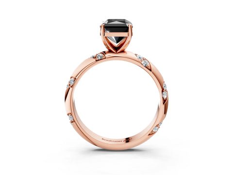 Rose gold Fancy Black Radiant Cut Solitaire Diamond Engagement Ring with Twisted Pave Band and Four-Prong Setting_6