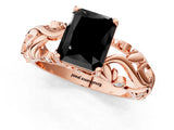 Rose gold Fancy Black Radiant Cut Solitaire Diamond Leaf-Inspired Vine Band Ring with Prong Setting_1