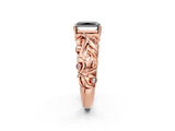 Rose gold Fancy Black Radiant Cut Solitaire Diamond Leaf-Inspired Vine Band Ring with Prong Setting_2