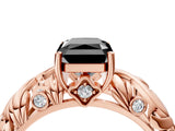 Rose gold Fancy Black Radiant Cut Solitaire Diamond Leaf-Inspired Vine Band Ring with Prong Setting_4
