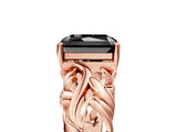 Rose gold Fancy Black Radiant Cut Solitaire Diamond Leaf-Inspired Vine Band Ring with Prong Setting_5