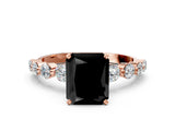 Rose gold Fancy Black Radiant Cut Solitaire Diamond Ring with Pave Band and Four-Prong Setting