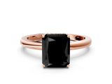 Rose gold Fancy Black Radiant Cut Solitaire Diamond Ring with Prong Setting and Plain Band