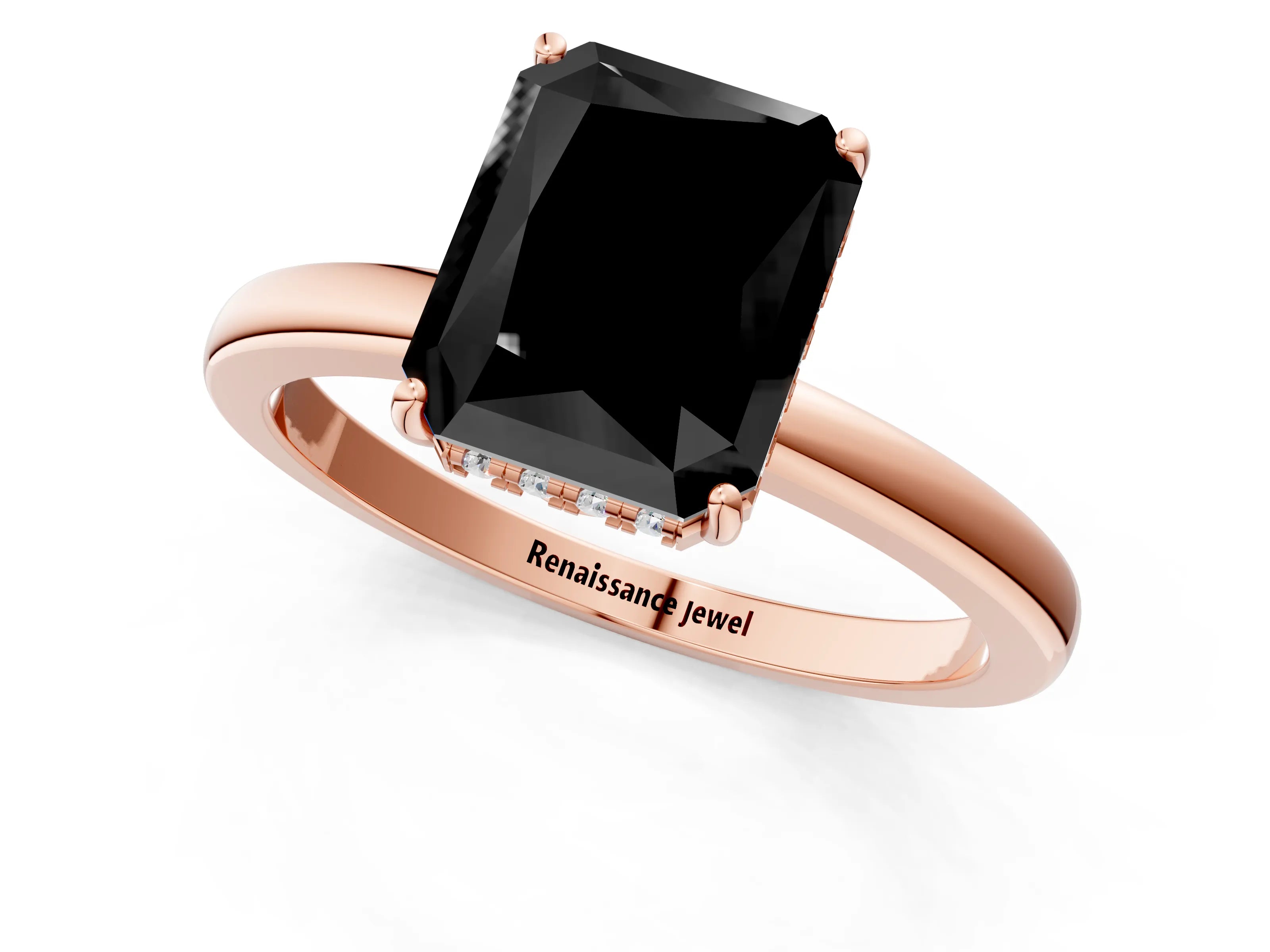 Rose gold Fancy Black Radiant Cut Solitaire Diamond Ring with Prong Setting and Plain Band_1