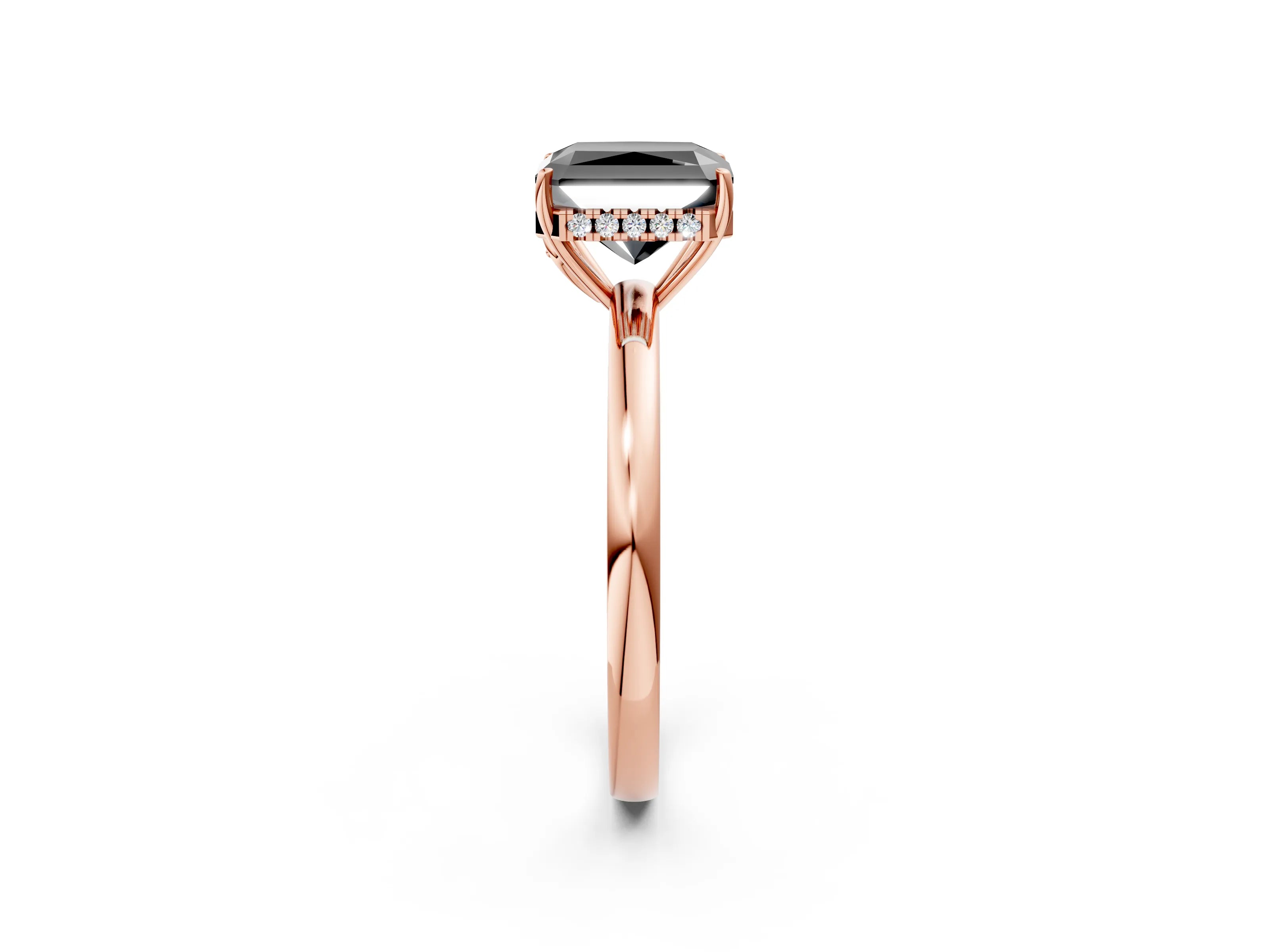 Rose gold Fancy Black Radiant Cut Solitaire Diamond Ring with Prong Setting and Plain Band_2