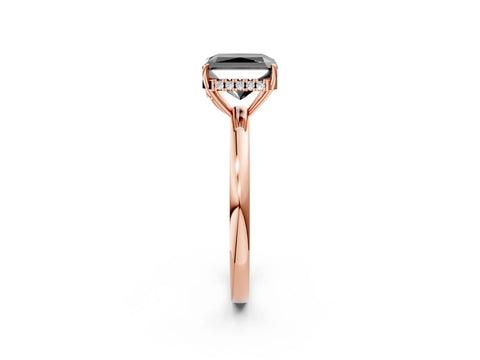 Rose gold Fancy Black Radiant Cut Solitaire Diamond Ring with Prong Setting and Plain Band_2