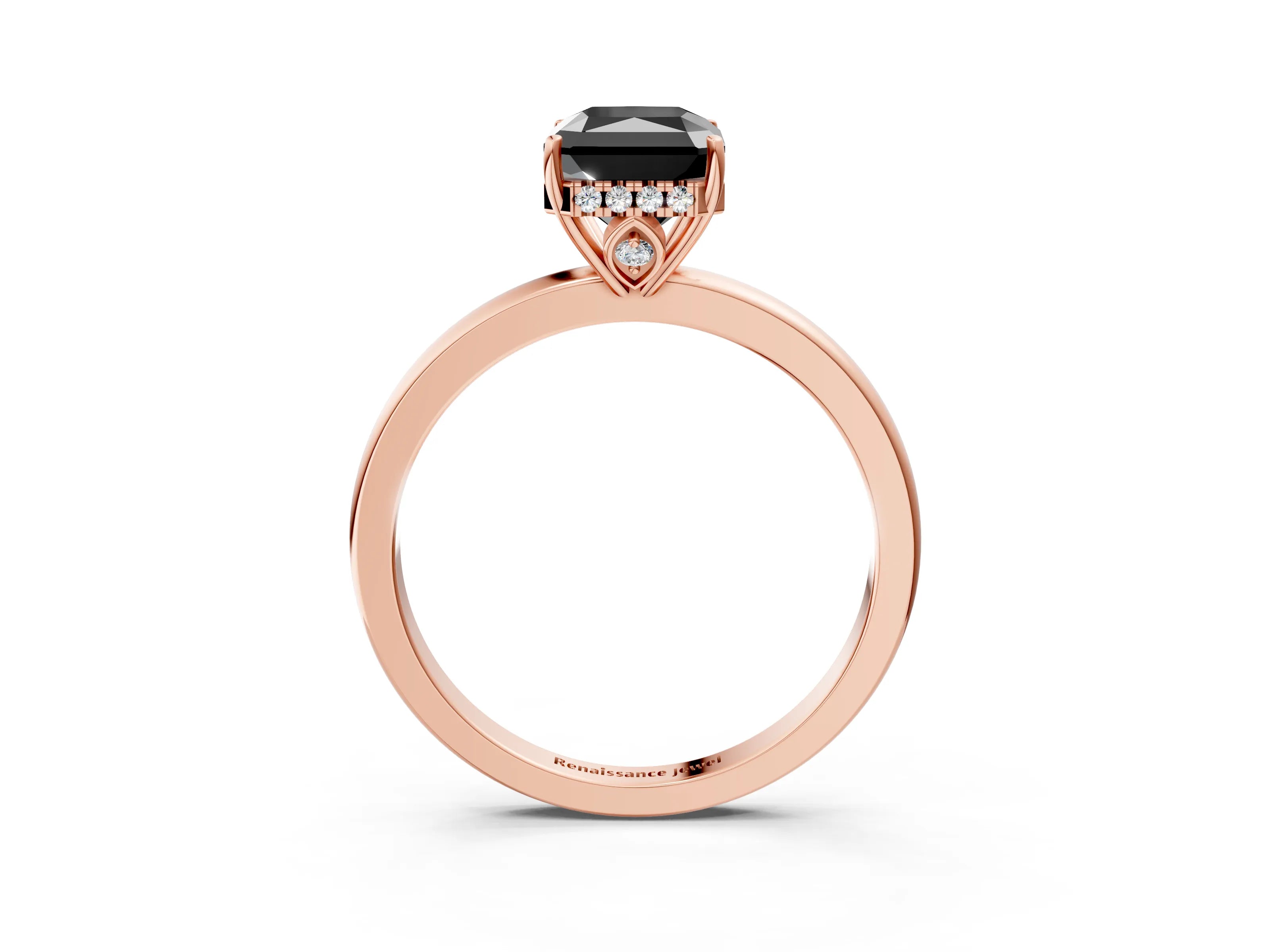 Rose gold Fancy Black Radiant Cut Solitaire Diamond Ring with Prong Setting and Plain Band_3