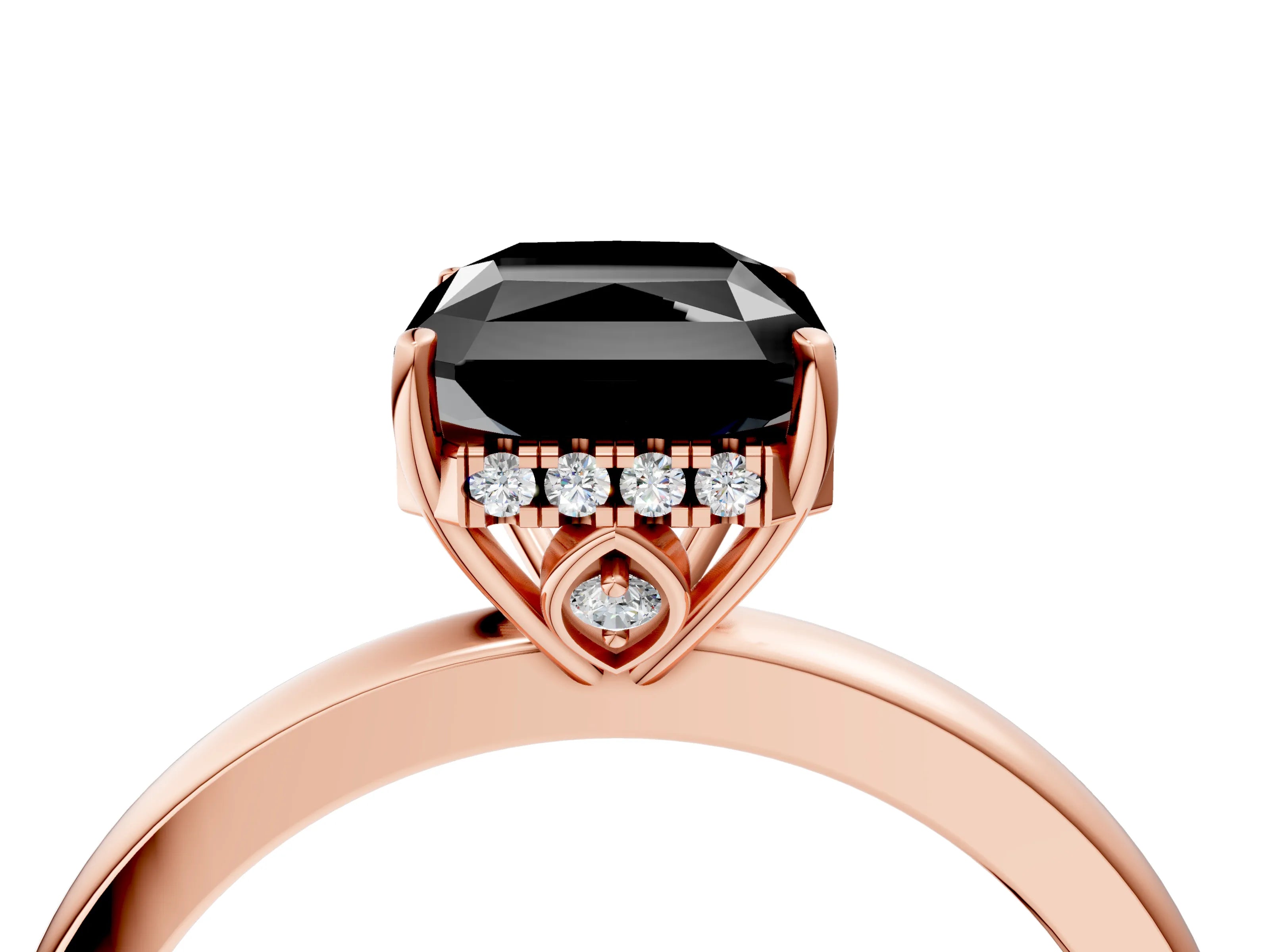 Rose gold Fancy Black Radiant Cut Solitaire Diamond Ring with Prong Setting and Plain Band_4