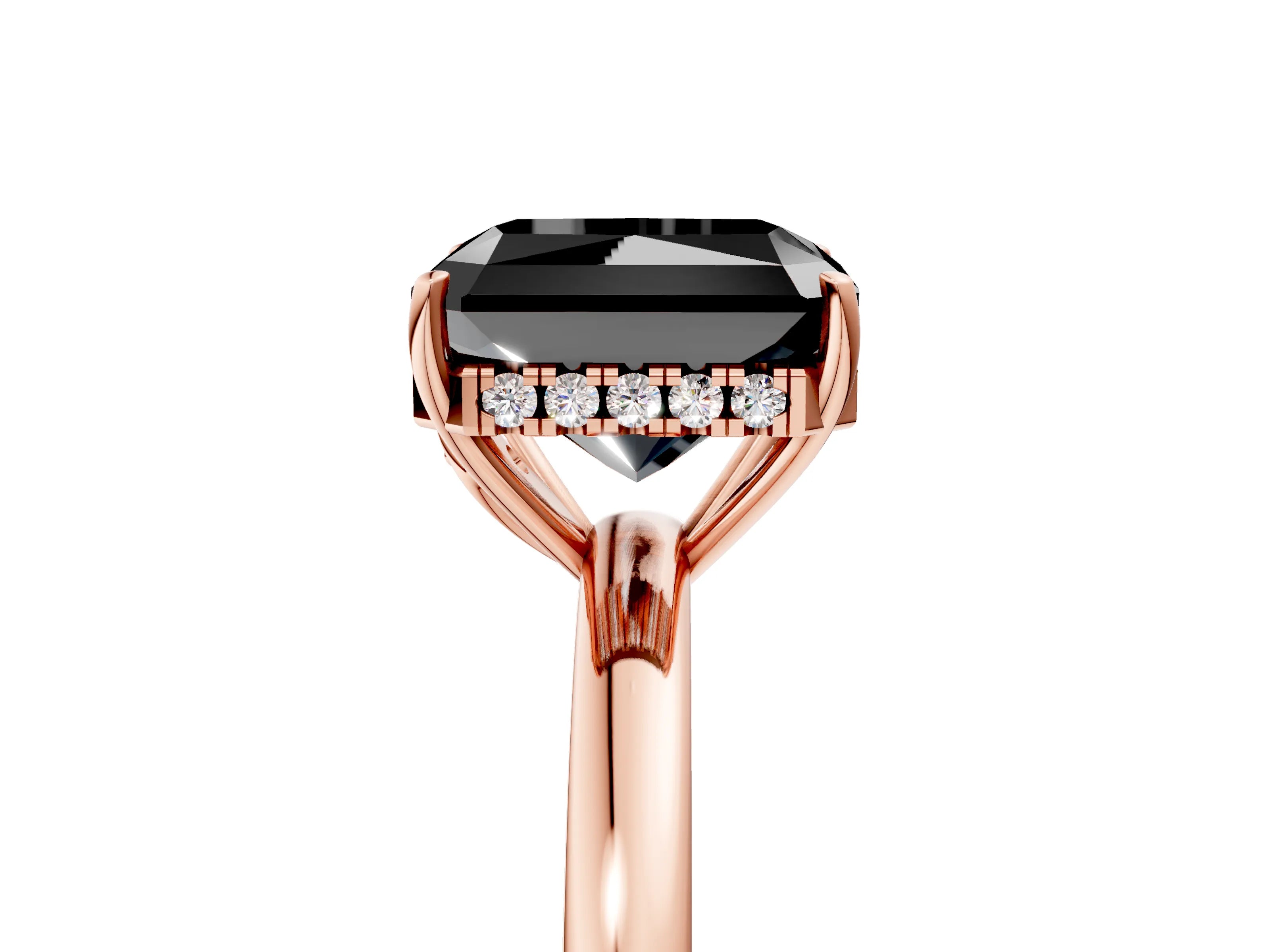 Rose gold Fancy Black Radiant Cut Solitaire Diamond Ring with Prong Setting and Plain Band_5
