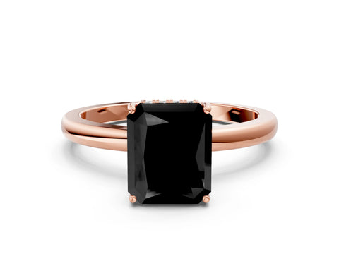Rose gold Fancy Black Radiant Cut Solitaire Diamond Ring with Prong Setting and Plain Band