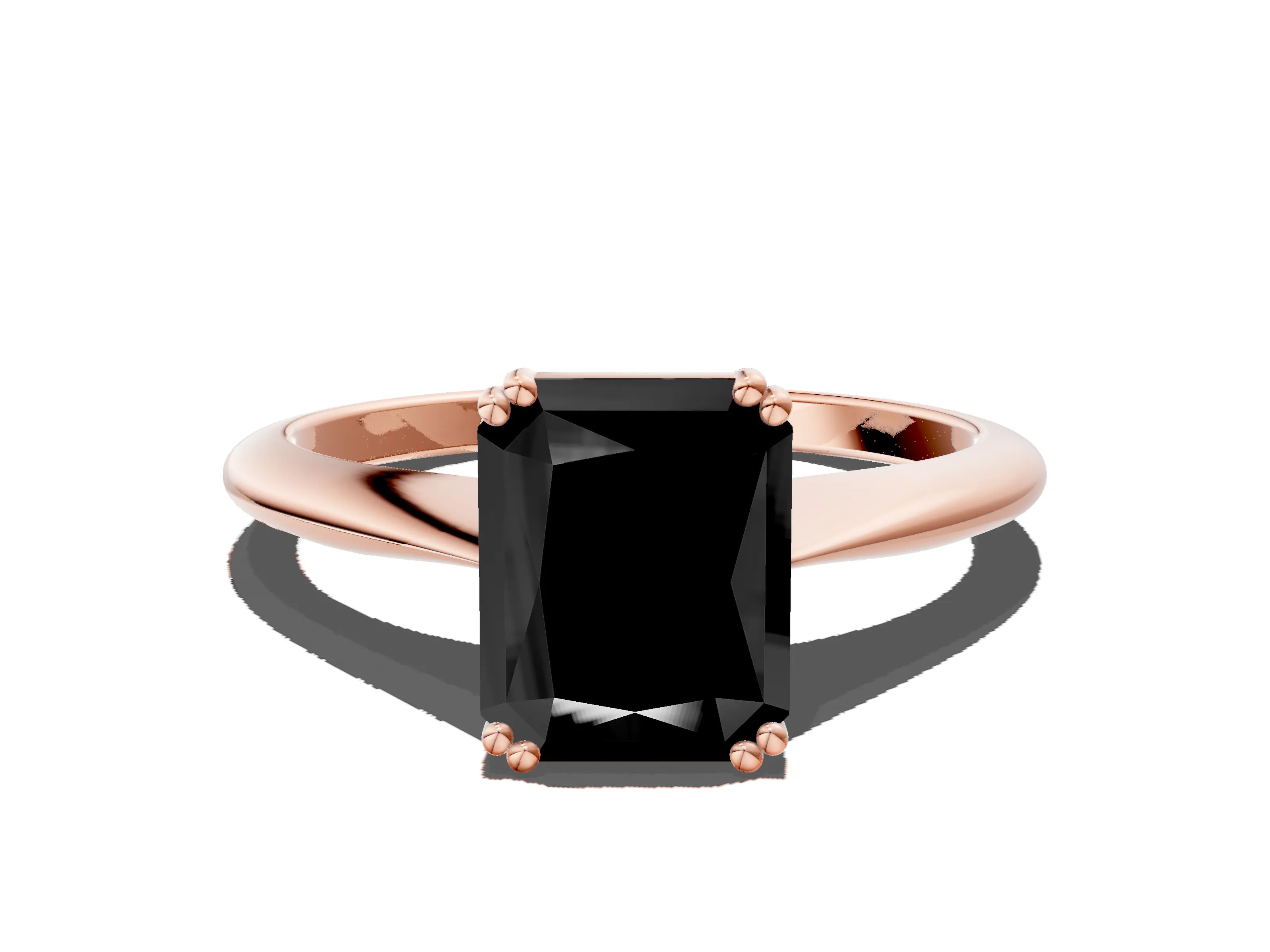 Rose gold Fancy Black Radiant Cut Solitaire Diamond Ring with Six-Prong Setting and Classic Band