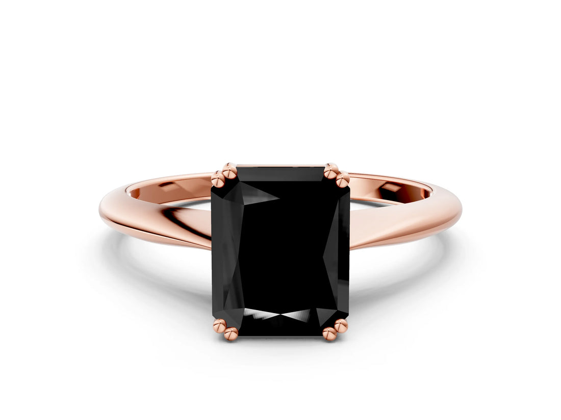 Rose gold Fancy Black Radiant Cut Solitaire Diamond Ring with Six-Prong Setting and Classic Band_12