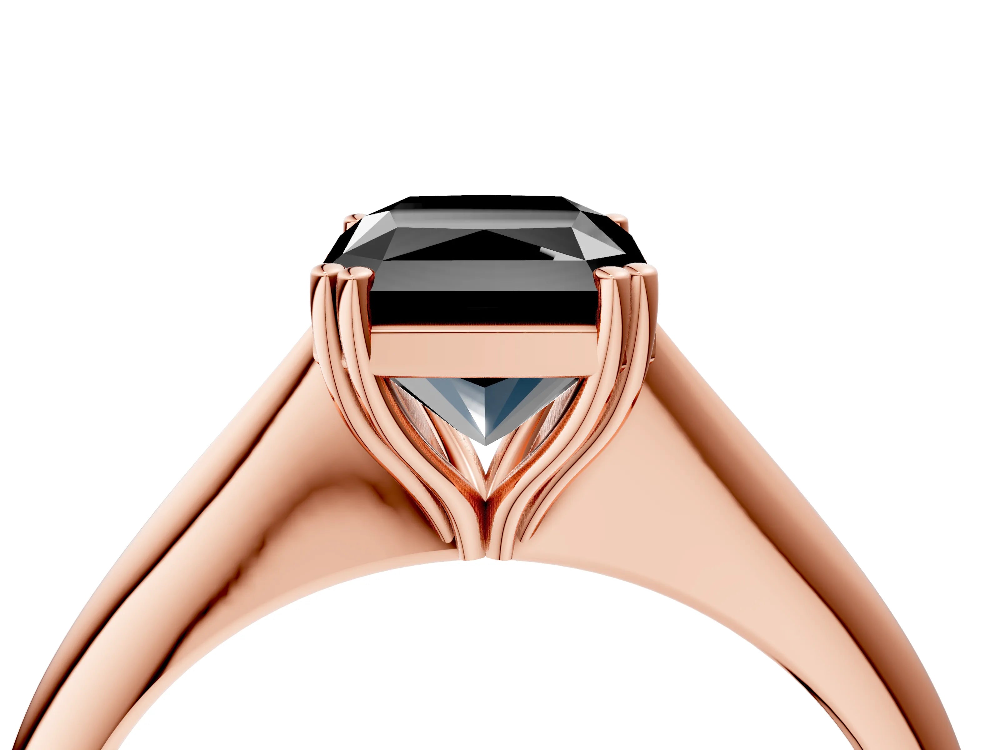 Rose gold Fancy Black Radiant Cut Solitaire Diamond Ring with Six-Prong Setting and Classic Band_4
