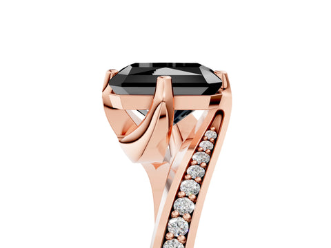 Rose gold Fancy Black Radiant Cut Solitaire Diamond Twist Band with Pavé Setting and Four-Prong Setting_5