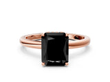 Rose gold Fancy Black Radiant Cut Solitaire Engagement Ring with Cathedral Band and Four-Prong Setting