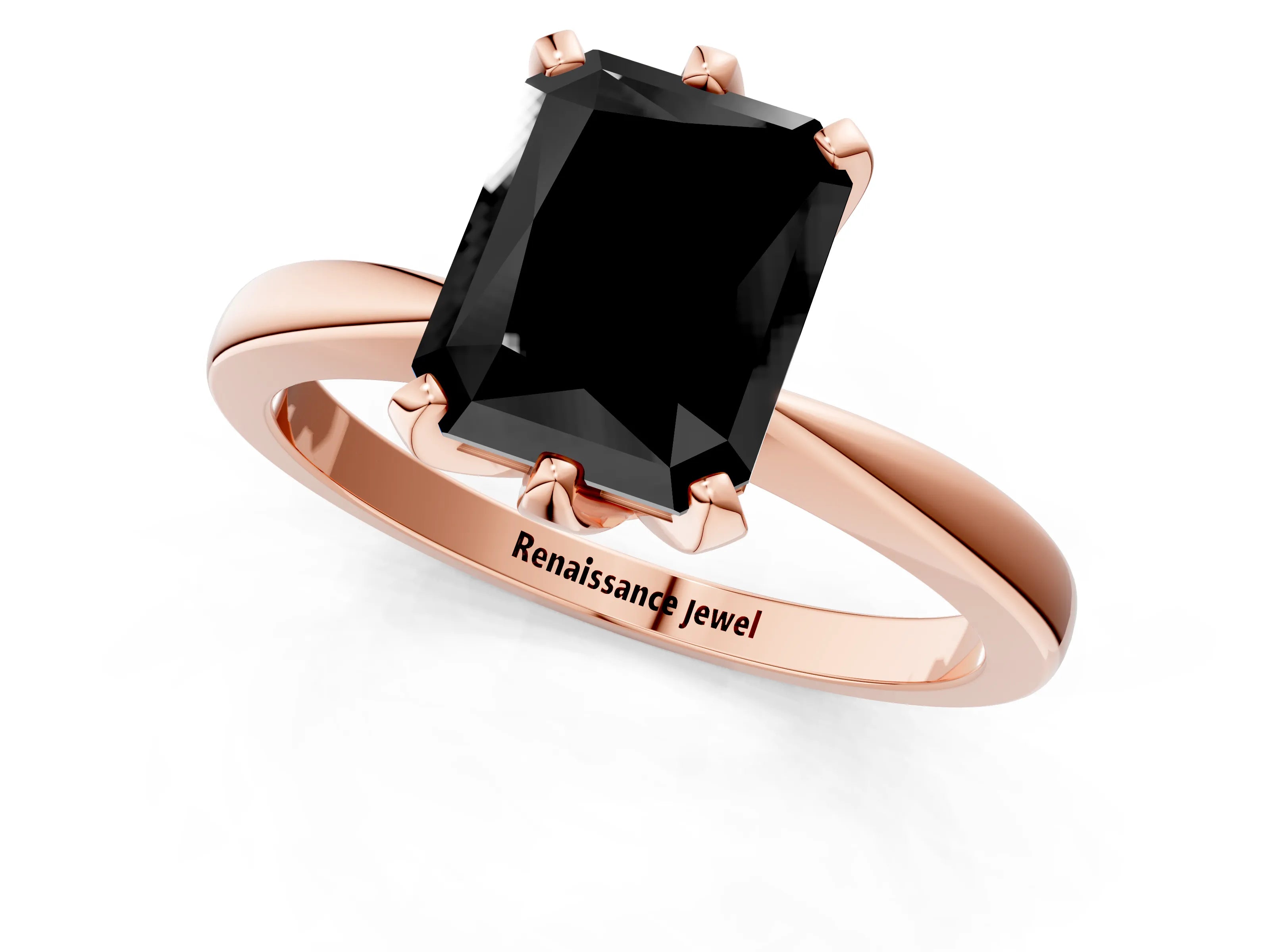 Rose gold Fancy Black Radiant Cut Solitaire Engagement Ring with Six-Prong Setting and Tapered Band_1