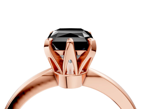 Rose gold Fancy Black Radiant Cut Solitaire Engagement Ring with Six-Prong Setting and Tapered Band_4
