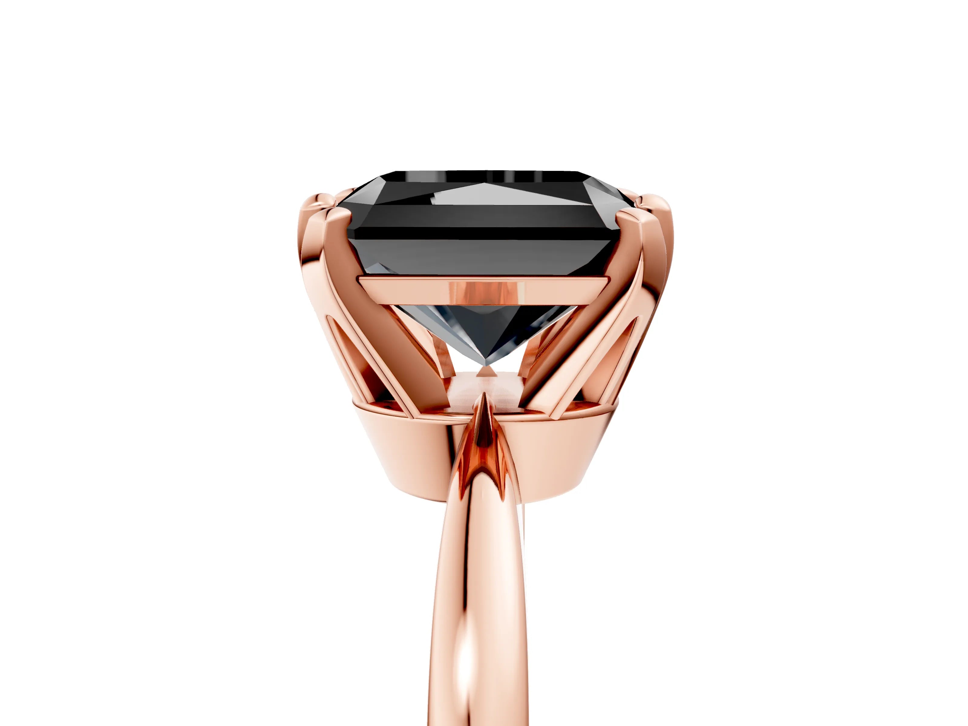 Rose gold Fancy Black Radiant Cut Solitaire Engagement Ring with Six-Prong Setting and Tapered Band_5